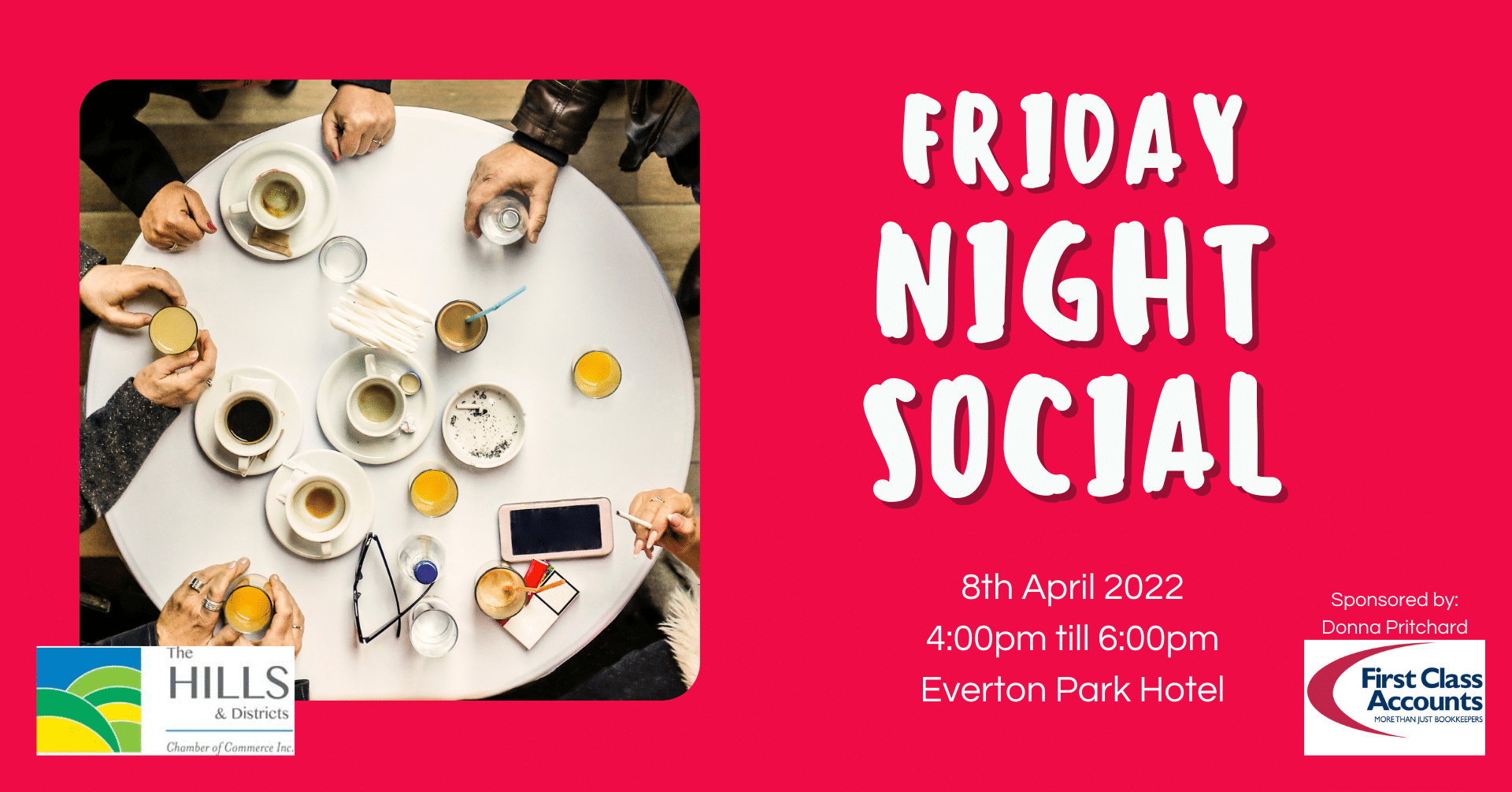 April’s Friday Night Social Event – sponsored by First Class Accounts Ferny Grove